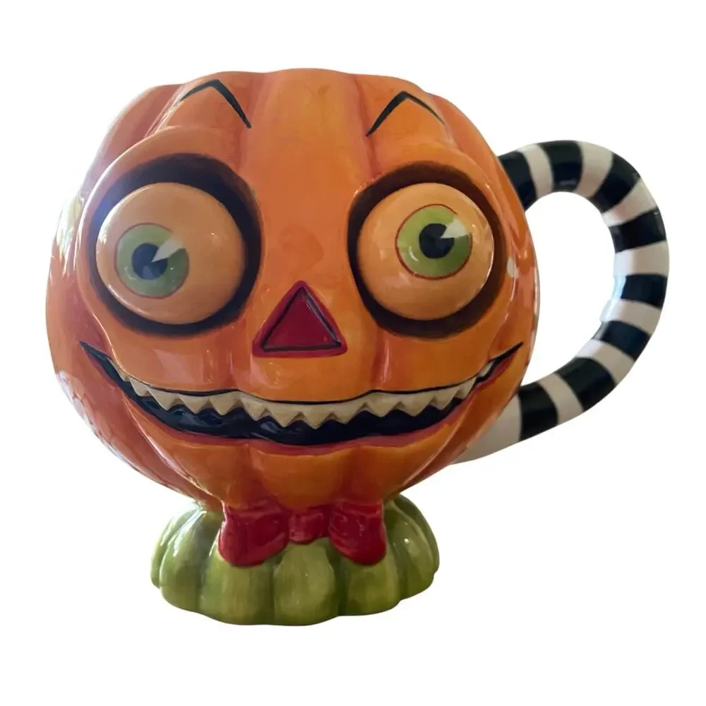 RARE Department 56 Halloween Pumpkin Coffee Tea Mug w/ Googley Eyes - Retired